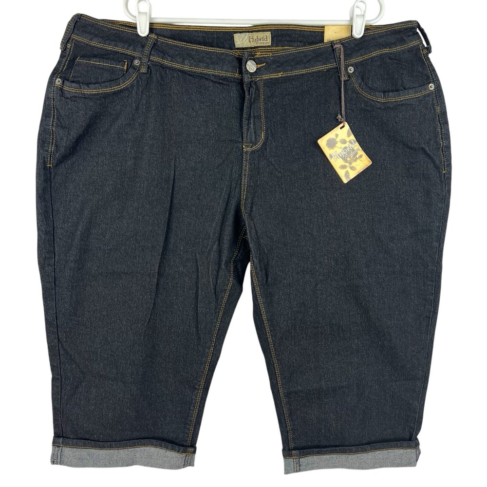 Hybrid & Co Womens Curvy Stretch Dark Blue Denim Capris Plus Sz 24 (46"x18") NWT